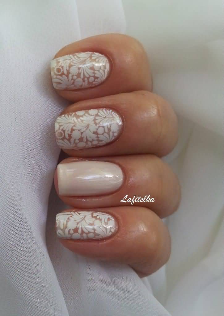 White Flowers Lace Nail Art