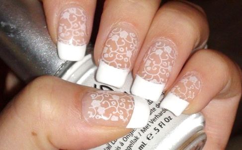 White French Tip Lace Nail Art Design