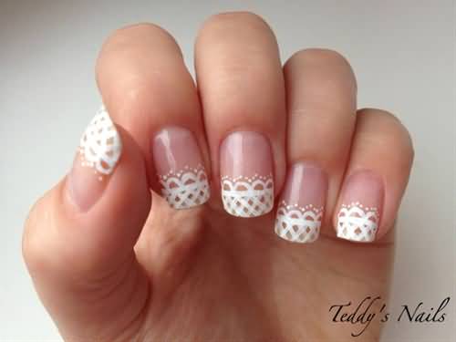 White Lace French Tip Nail Art