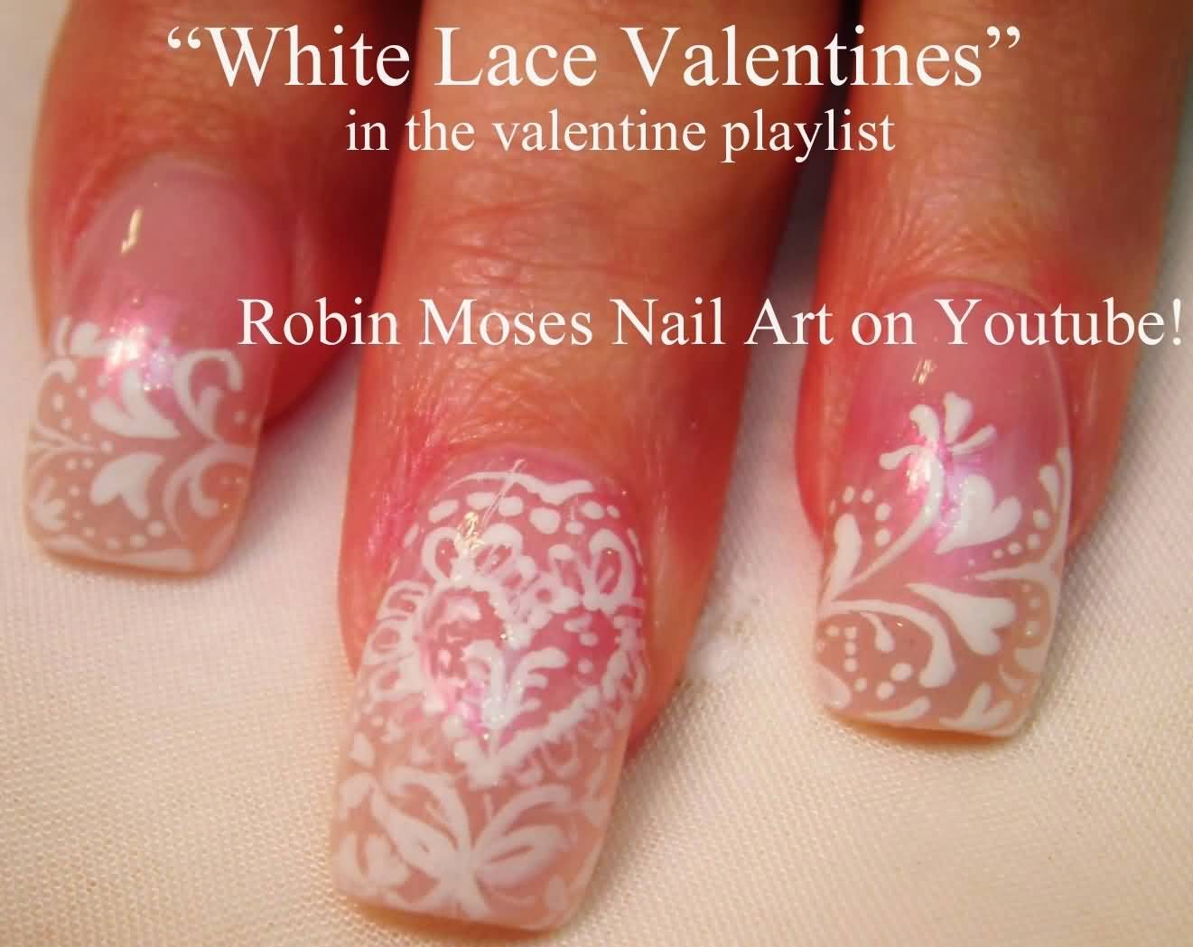 White Lace Nail Art For Valentines