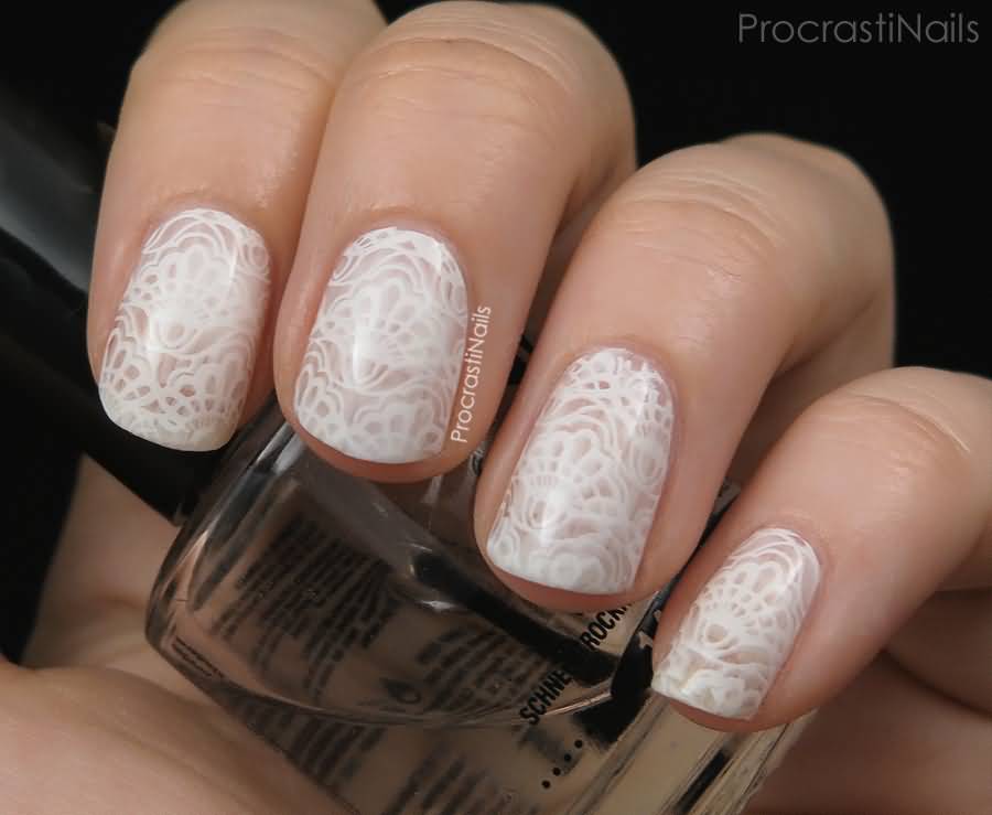 White Lace Nail Art Stamping Design
