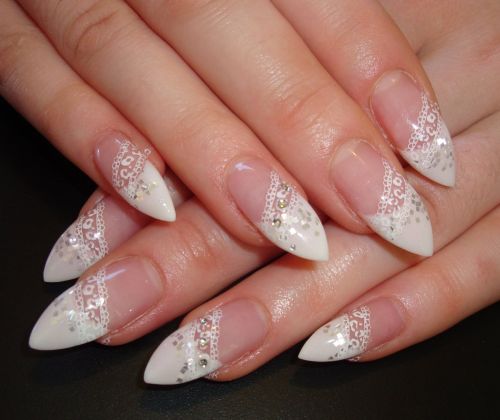 White Tip And Lace Nail Art
