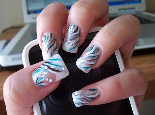 White Tip Nails With Acrylic Stripes Design Nail Art