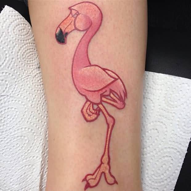 Wonderful Pink Ink Flamingo Tattoo On Forearm