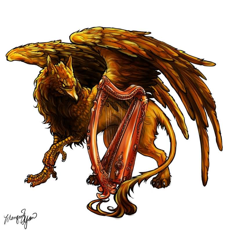 Yellow Color Griffin Tattoo Design By Yueemi