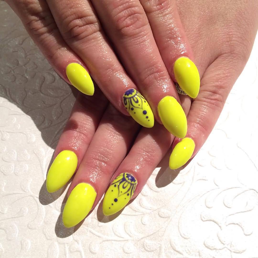 Yellow Neon Acrylic Nail Art Design