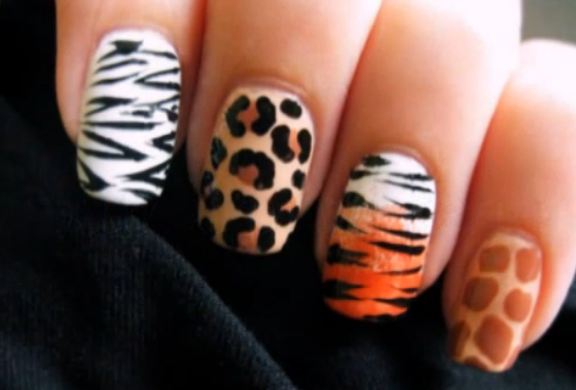 Zebra Print And Leopard Print Nail Art Design