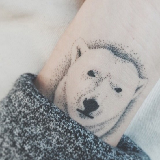 Amazing Dotwork Polar Bear Head Tattoo