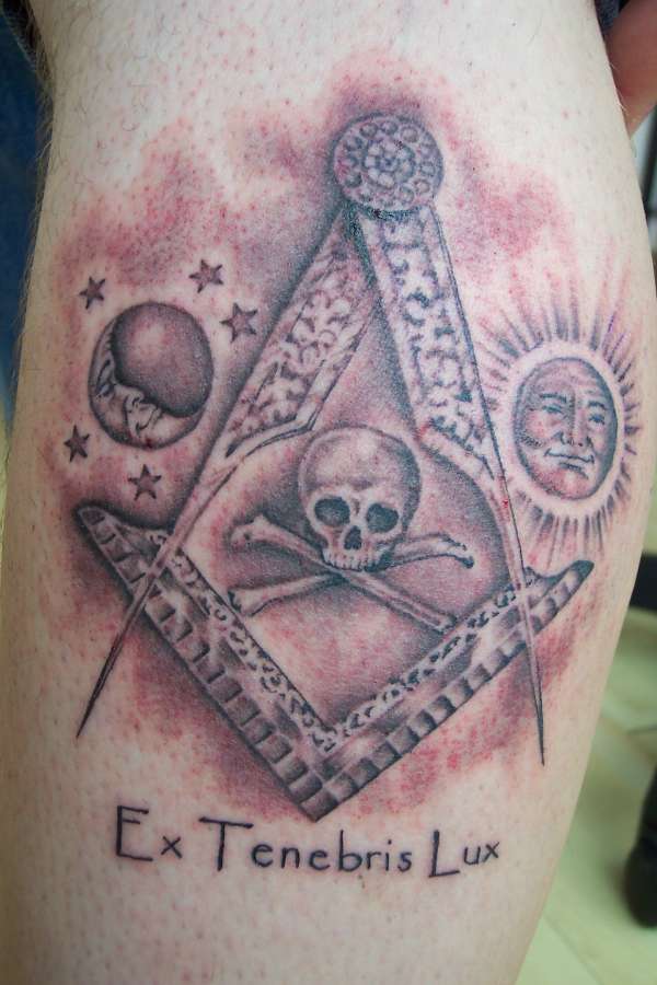 Amazing Grey Ink Masonic Tattoo
