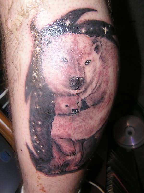 Amazing Polar Bear Mom With Son Tattoo