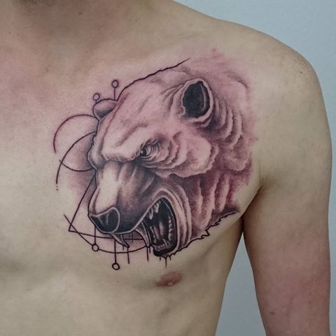 Angry Polar Bear Head Tattoo On Left Side
