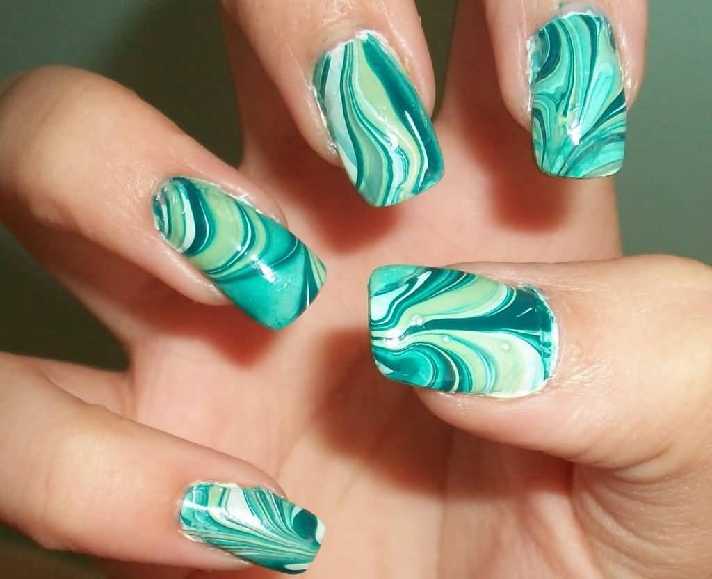 Beautiful Green Marble Nail Art