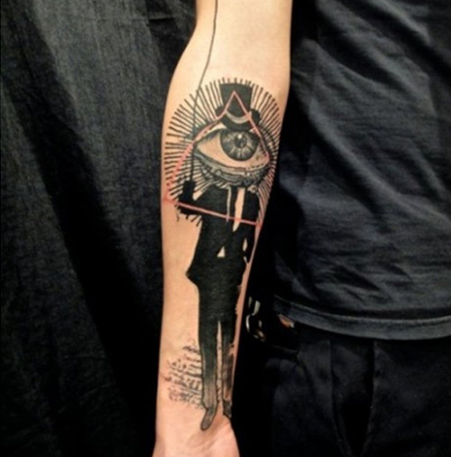 Black And Grey Masonic Tattoo On Forearm