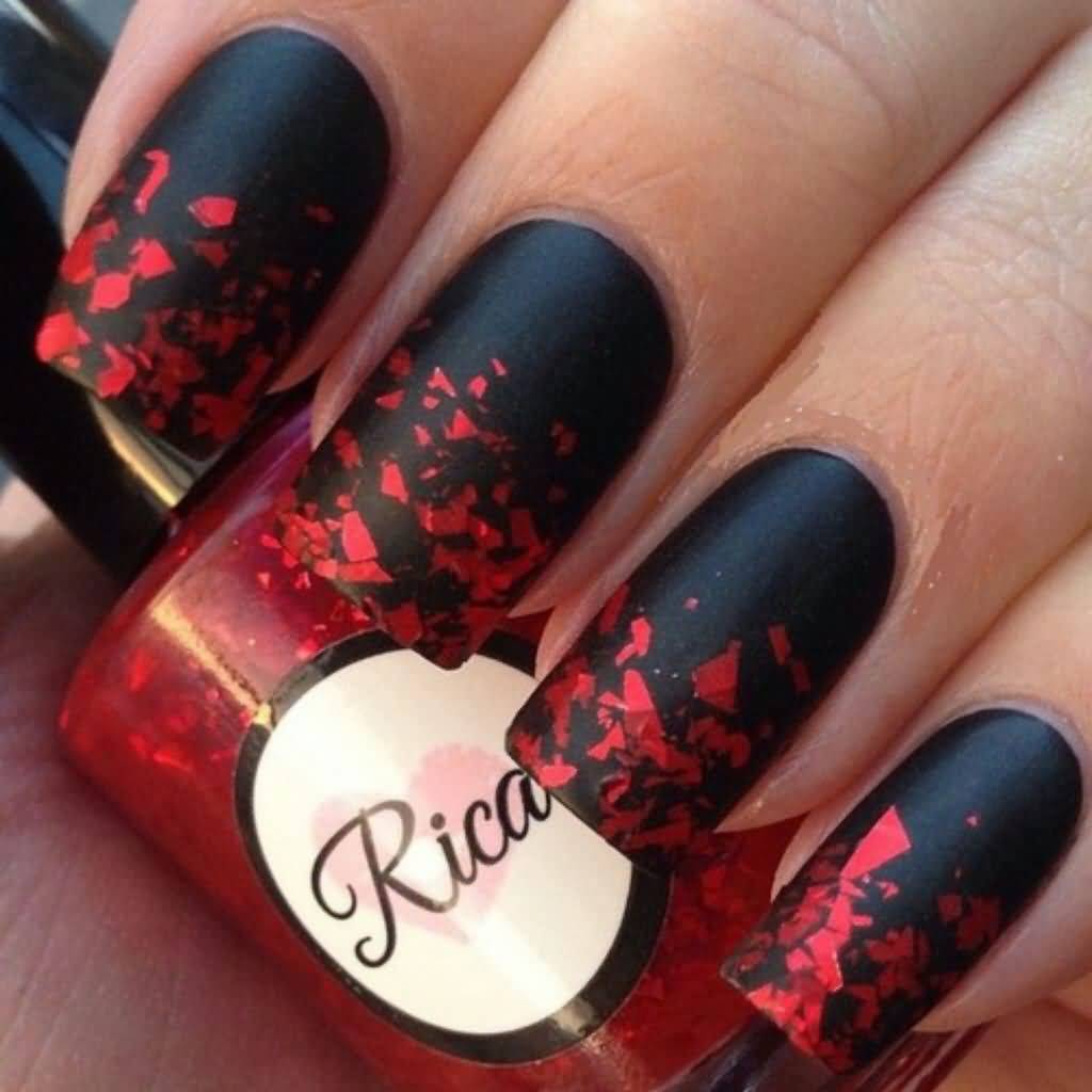 Black And Red Matte Nail Art Design Idea