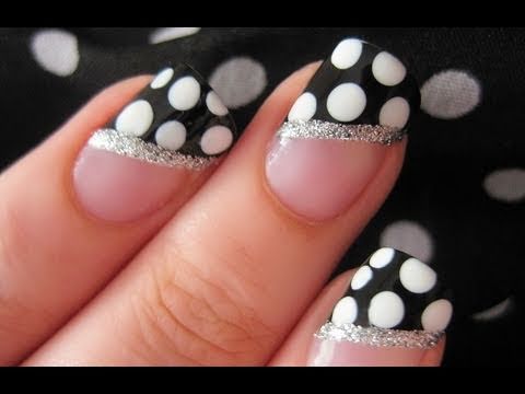 Black And White Diagonal Polka Dots Nail Art