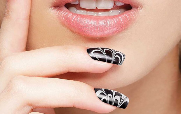 Black And White Marble Nail Art
