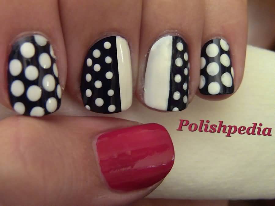 Black And White Polka Dots Nail Design