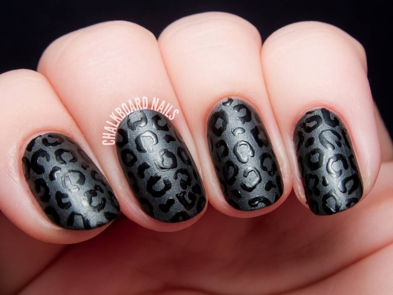 Black Matte Nail Art With Polka Dots