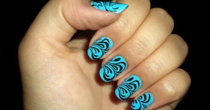 Blue And Black Marble Nail Art