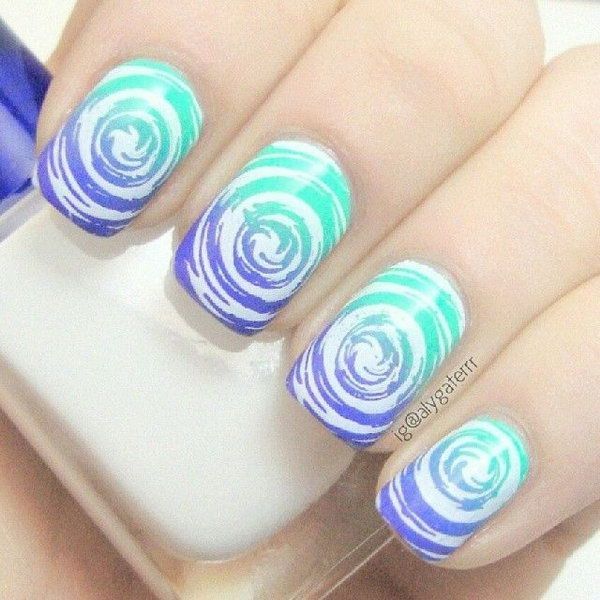 Blue And Green Marble Nail Art