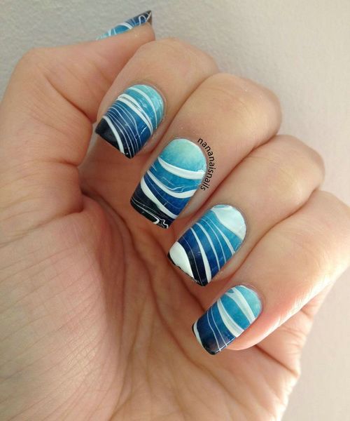 Blue And White Amazing Marble Nail Art