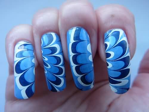 Blue Butterfly Wings Marble Nail Art