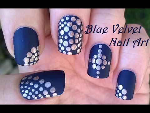 Blue Matte Nail Art With Silver Polka Dots Design