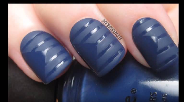 Blue Matte Nail Art With Stripes Design