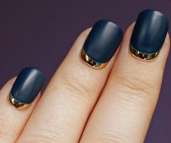 Blue Matte Nail With Gold Design