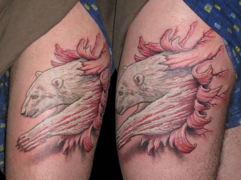 Brilliant Polar Bear Ripped Skin Tattoo