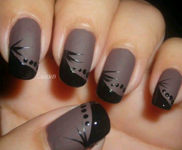 Brown Matte Nail Art With Glossy Black Design