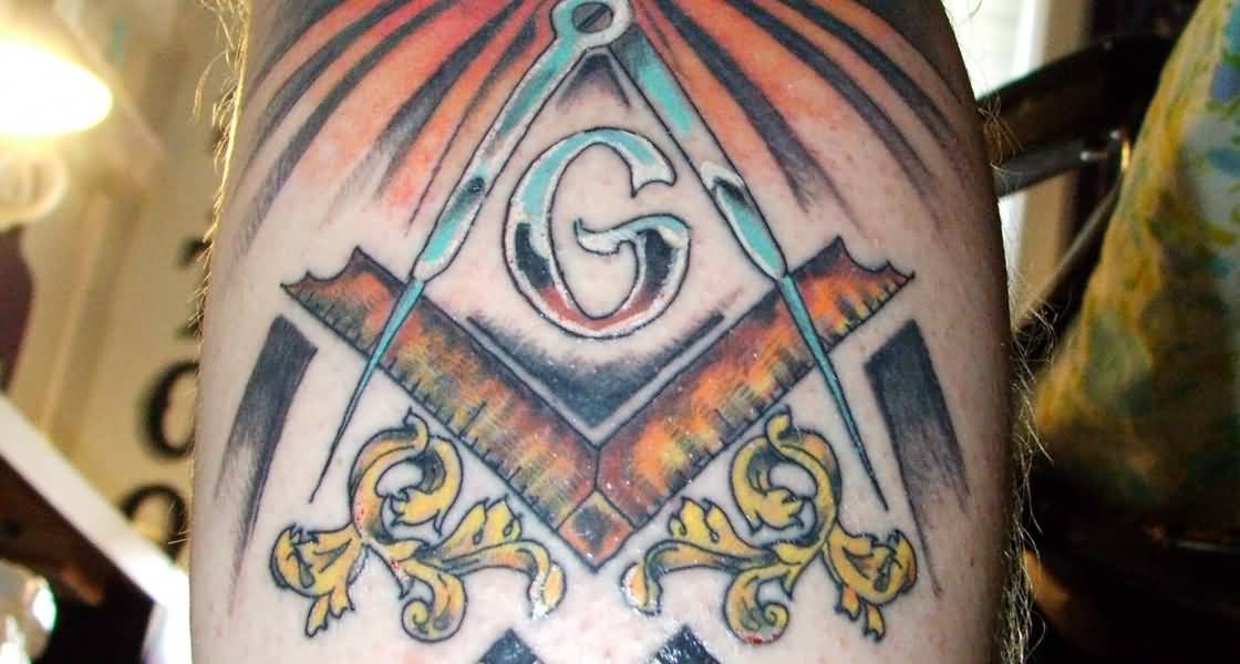 Color Masonic Tattoo On Leg