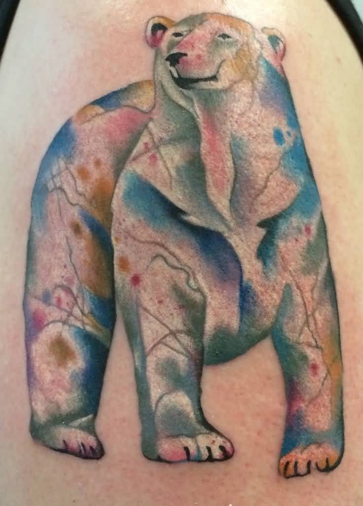 Colorful Happy Polar Bear Tattoo