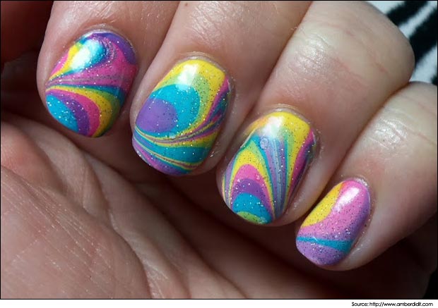 Colorful Water Marble Nail Art