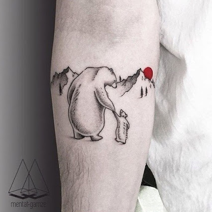Cute Polar Mom And Son Bears Tattoo On Forearm