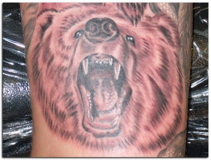 Extremely Angry Polar Bear Head Tattoo
