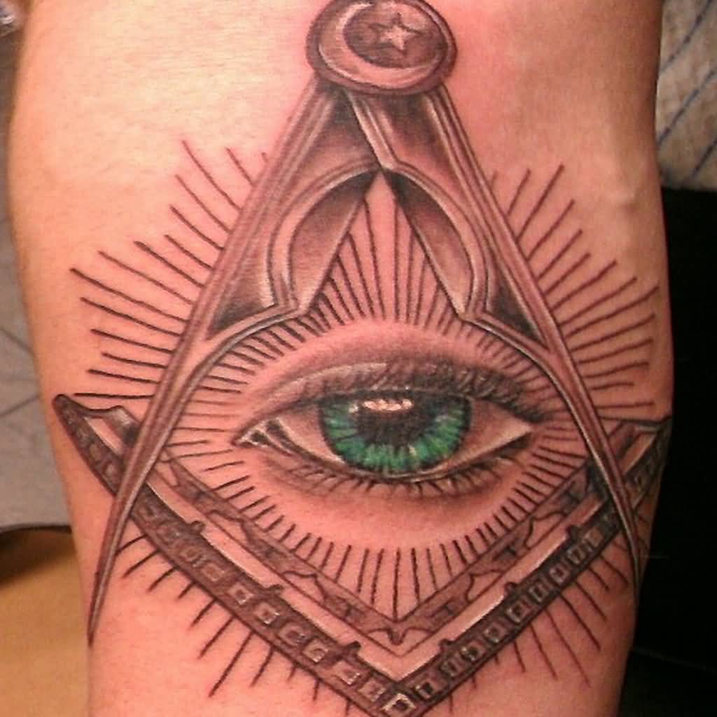Green Eye Masonic Tattoo On Arm