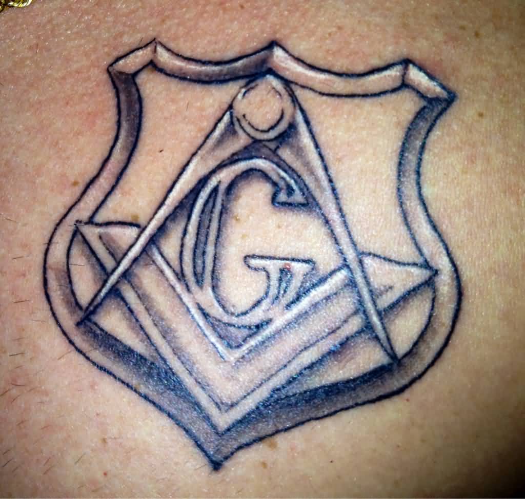 Grey And White Masonic Symbol Tattoo