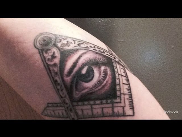 Grey Ink Masonic Eye Tattoo
