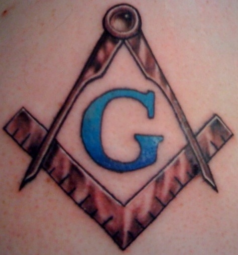 Grey Ink Masonic Tattoo On Back
