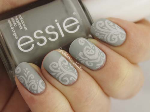 Grey Matte Nails With Flowers Design