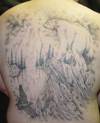 Incredible Forest With Polar Bear Tattoo On Back