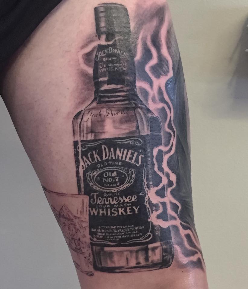 Jack Daniels Whiskey Bottle Tattoo.
