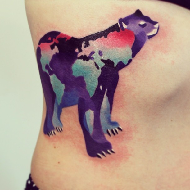 Lovely Watercolor Polar Bear Tattoo On Side Rib By Sasha Unisex