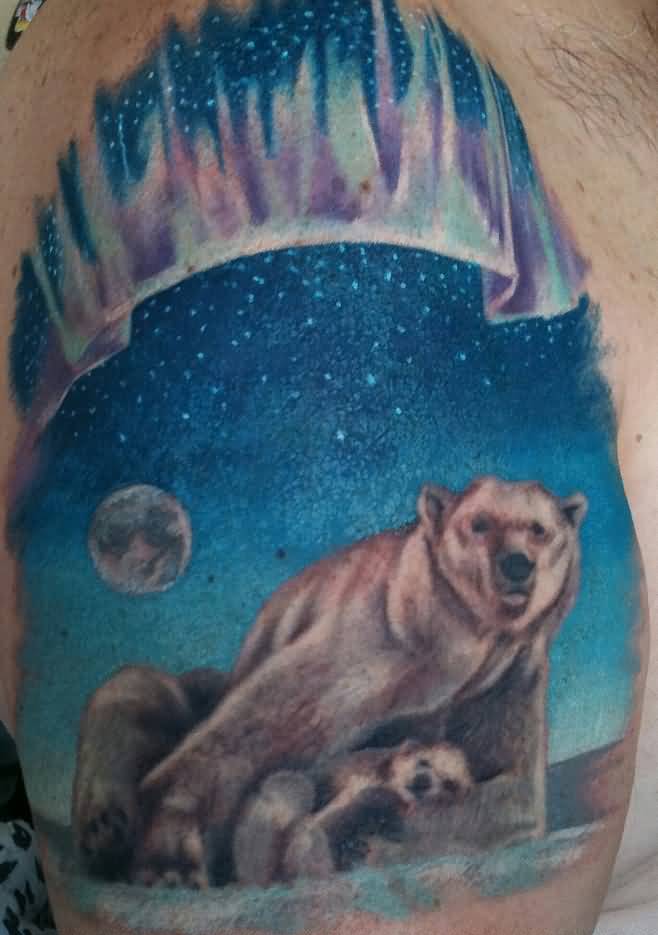 Magnificent Colorful Mom And Baby Polar Bears  Tattoo