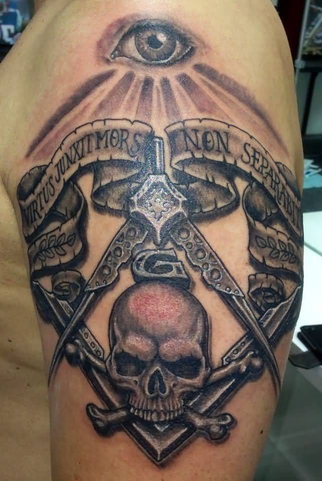Masonic Square And Compass Tattoo On Left Shoulder