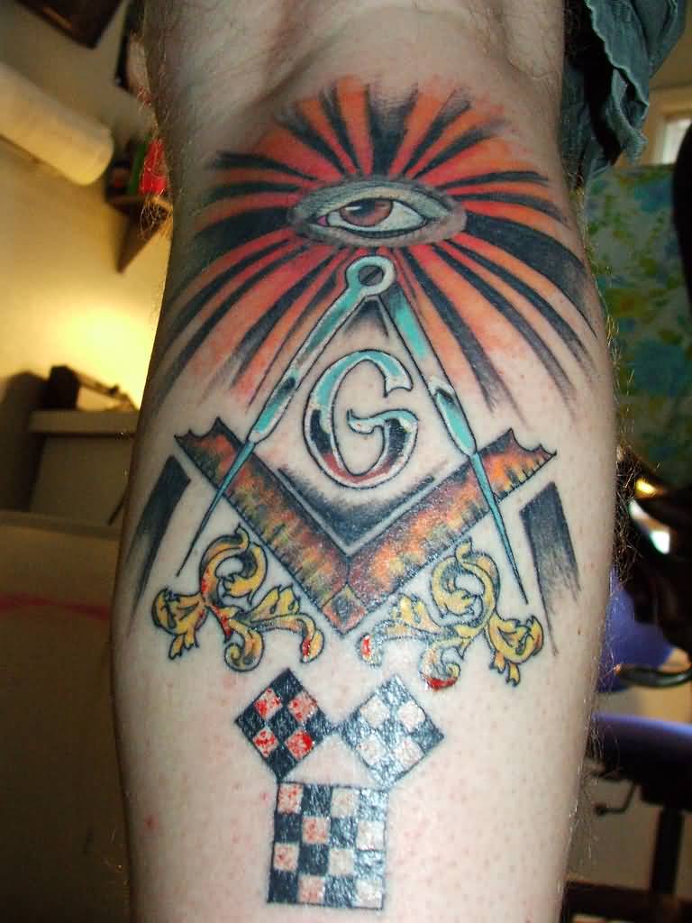 Masonic Tattoo On Leg Calf by Kmfisher1