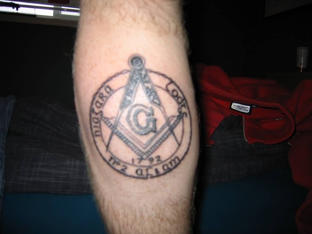 Masonic Tattoo On Leg Calf