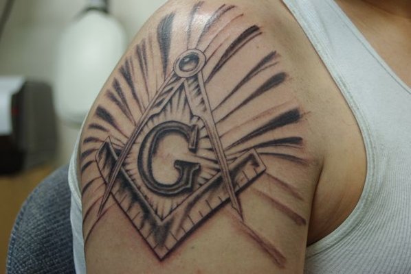 Masonic Tattoo On Man Right Shoulder