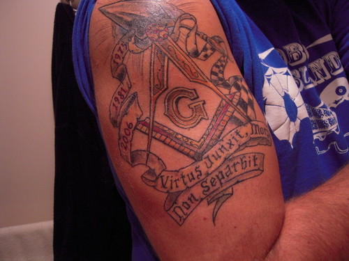 Masonic Tattoo On Right Half Sleeve For Men